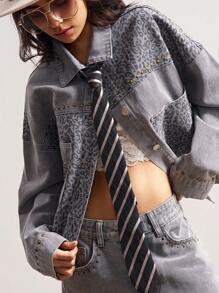 Bohemela Women's Casual Solid Color Denim Woven Long Sleeve Jacket In Fall/Winter - Light Grey - View 3