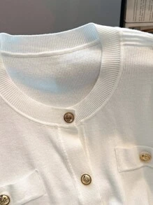 GlowEve CURVE Áo len cardigan nữ cỡ lớn có túi thời trang thanh lịch, sang trọng - trắng - Xem 3