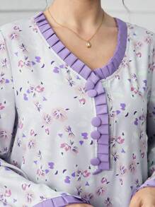 Yasmyna 女士浪漫碎花褶皱拼接朴素优雅度假土耳其和阿拉伯传统长裙 - 彩色 - 查看 6
