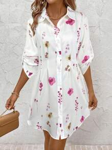 SHEIN Clasi 女士花卉印花衬衫裙，秋冬时尚百搭通勤连衣裙 - 彩色 - 查看 5