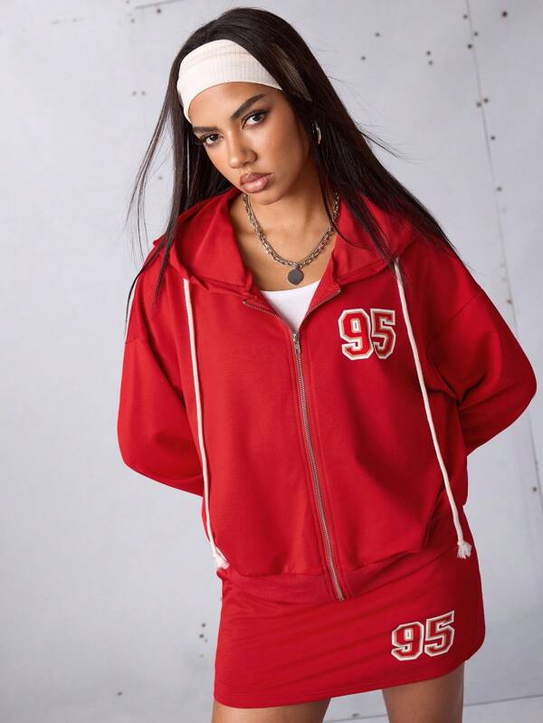 Streetz SHEIN Sport Chaquetas deportivas para mujer estilo Y2K, cálidas, chaquetas rojas, suéter rojo, sudaderas rojas, otoño-invierno, atuendos de graduación, atuendos de regreso a la escuela