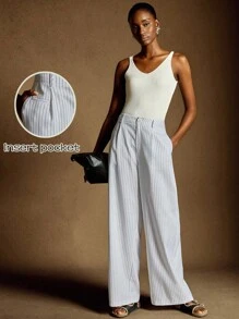 Écloséra 女士时尚黑白条纹百褶高腰裤，春秋款 - 黑與白 - 查看 4