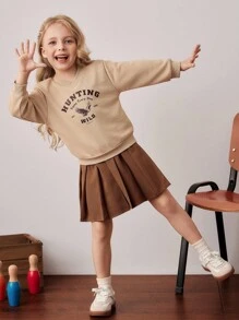 PrepCrw Young Girl V-Neck Khaki Sweatshirt, Collegiate Style Autumn Fall - Khaki - View 7