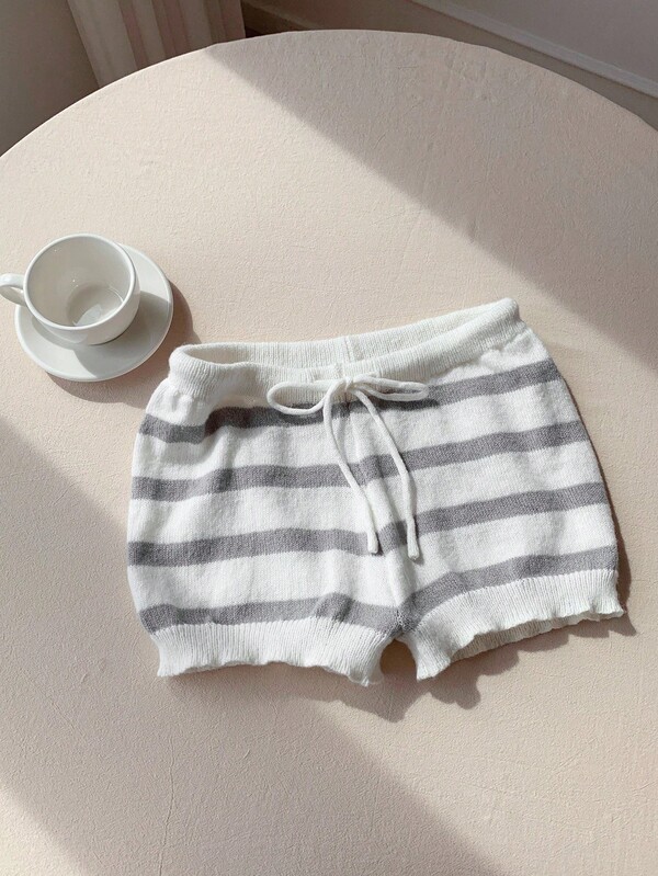 Comfortcana Women's Casual Colorblock Striped Knit Shorts, Summer