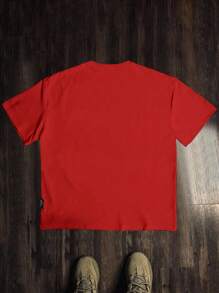Manfinity EMRG Camiseta oversize de hombre con estampado de cruz y eslogan - Rojo - Ver 2