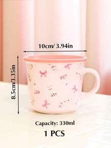 ROMWE 1 pieza Taza de café de cerámica de color rosa, taza de agua doméstica simple, compatible con lavavajillas y microondas, con diseño de lazo y Catie, estilo kawaii, adecuada para restaurante u hogar, decoración del hogar