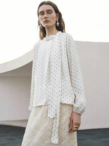 Uhlyne 女士波尔卡圆点印花长袖宽松时尚上衣 - 香檳色 - 查看 9