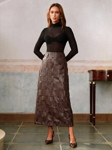 Anewsta Women's New Autumn/Winter PU Braided Street Style Skirt, Elegant & Unique For Music Festivals, Formal Occasions - Brown - View 3