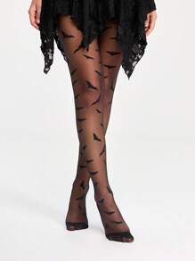 ROMWE Grunge Punk 1pc Black Sexy Bat Design Pantyhose/Tights For Women, Halloween - Black - View 5