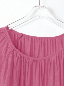 EMERY ROSE Kemeja Kasual Longgar Lengan Lentera Leher Bulat Warna Polos untuk Wanita Ukuran Besar - Dusty Pink - View 5