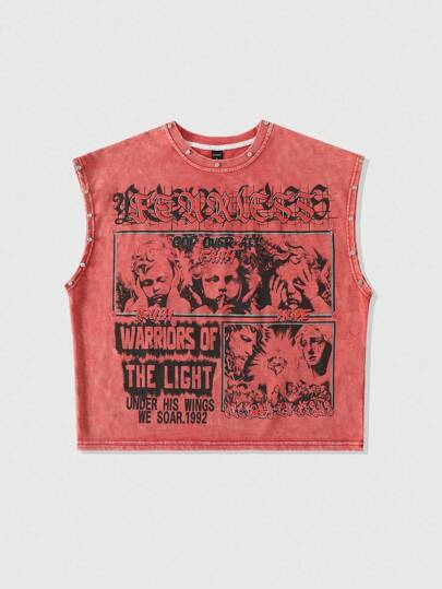 Street Life Canotta da uomo con scollo a equipaggio, lavata, con stampa di slogan e figure con strass, stile anni 2000