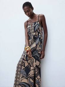 Maija Đầm nữ cổ chữ V in hoa, dây mảnh điều chỉnh được, dáng chữ H, thời trang tối giản, phù hợp cho đi biển, kỳ nghỉ ở Hawaii, hoặc mặc thường ngày. - màu đen - Xem 6