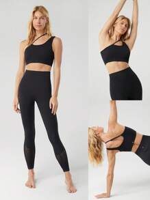 GLOWMODE Áo ngực thể thao không đối xứng vai không đường may thấm mồ hôi Just Breathe Cutout tập yoga hàng ngày tác động thấp - màu đen - Xem 7