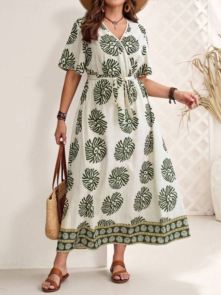 Plus Size Allover Print Long Dress For Summer Vacation,Fall Clothes Plus Size,Teacher Outfits Plus Size,Going Out Outfits,Flowy Dress Boho Maxi Dress Vacation Dress Boho Summer Dress Women Summer Dress