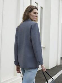 Uhlyne Uhlyne Blazer de manga larga con bolsillos, cuello de chal, mezcla de lana TR para otoño/invierno - Gris - Ver 7