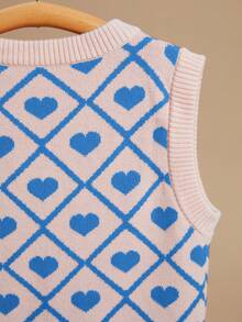 PrepCrw Young Girl Heart Pattern V-Neck Casual Loose Knitted Vest Autumn Winter Clothes For Women - Multicolor - View 5