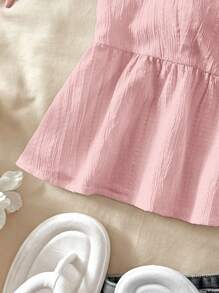 SHEIN Áo sơ mi vải họa tiết chữ A tay bồng màu hồng cho bé gái, thích hợp cho kỳ nghỉ, lễ hội âm nhạc, phong cách Boho, ngày lễ, tiệc trà chiều Áo babydoll Áo babydoll Áo babydoll màu hồng Áo babydoll mùa hè Áo babydoll nhún bèo Áo babydoll dễ thương Áo babydoll nhún bèo màu hồng - Hồng - Xem 3