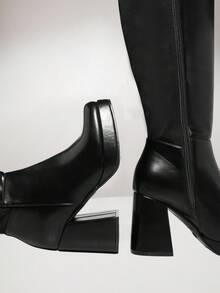 SHUZIA 女士时尚舒适粗跟及膝靴，黑色 - 黑色 - 查看 6