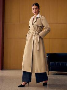 MOTF PREMIUM 经典卡其色撞色蕾丝边宽松休闲优雅风衣