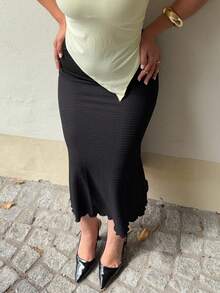 Jeta Ari Saia Preta Sólida com Bainha de Sereia para Mulheres - Preto - Visão 6