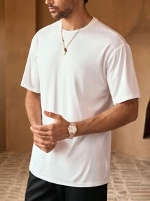 Manfinity NXTstreet 男士休闲花卉印花宽松落肩圆领短袖 T 恤 - 白色 - 查看 5