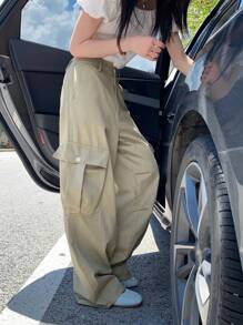 DAZY Women's Casual Korean-Style Denim Cargo Pants Women Jeans