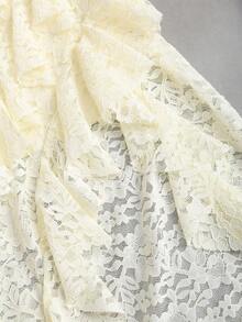 Sweetra Petite Váy ngắn xếp nếp ren chắp vá viền bất đối xứng phong cách Bohemian dành cho phụ nữ nhỏ nhắn, mùa xuân/hè - Màu be - Xem 4