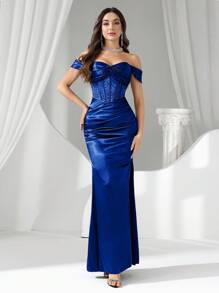 Coutiva Women's Formal Evening Gown (Heavily Embellished) - Dusty Blue - View 1