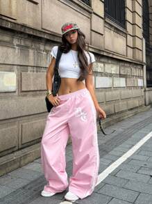 Coolane Women's Summer Concert Rave Festival Going Out Y2K Vintage Streetwear Graphics Pink Sportswear Wide Leg Pants - Pink - View 3