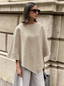 Aloruh Women's Elegant Cloak Poncho Style Solid Color Overcoat In Fall/Winter - Apricot - View 1