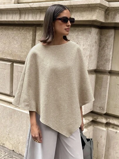 Aloruh Sonbahar/Kış İçin Kadınlara Özel Şık Pelerin Ponço Tarzı Düz Renk Palto