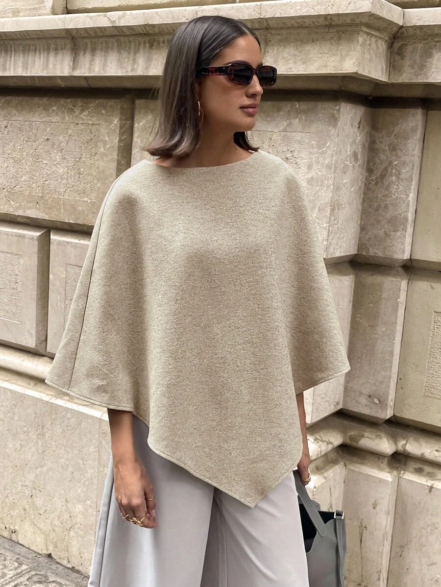 Aloruh Women's Elegant Cloak Poncho Style Solid Color Overcoat In Fall/Winter - Apricot - View 1