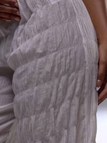 MUSERA Ruched Textured Straight Leg Trouser Summer 90's Boho Elegant Holiday Casual - White - View 6
