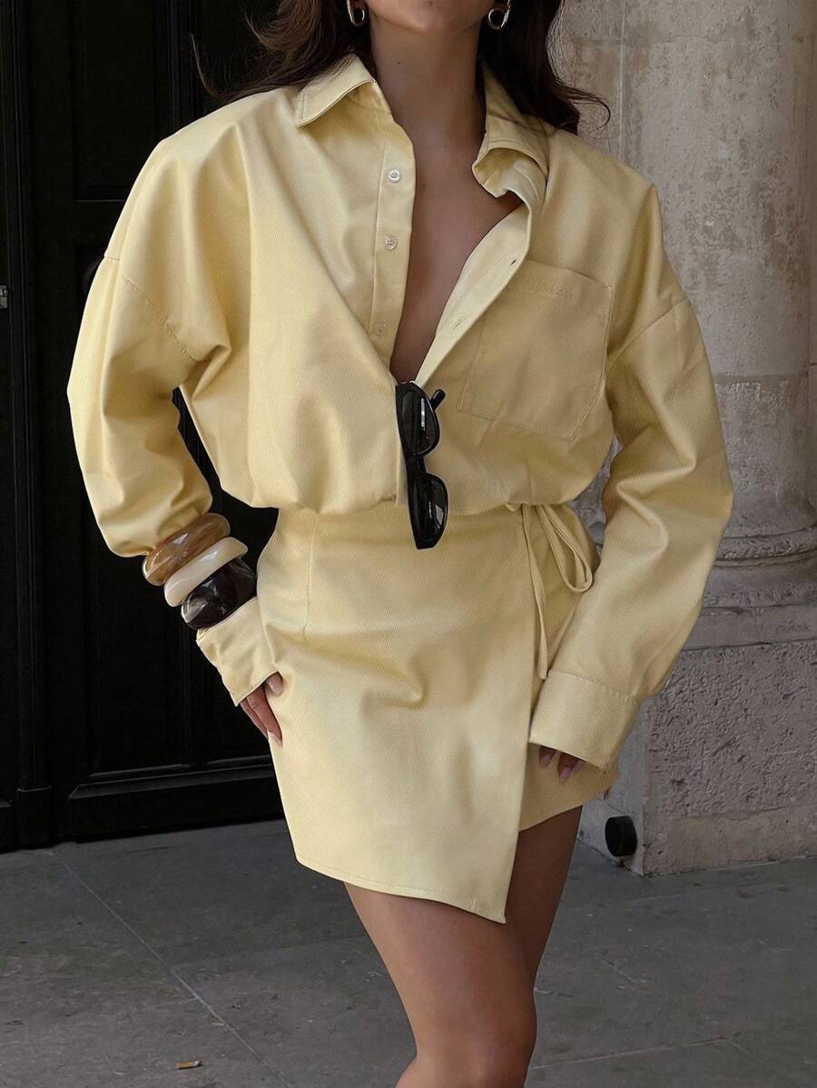 INAWLY Women's Fashionable Tie-Up Mini Wrap Dress, Spring/Autumn Fall Cloth For Women