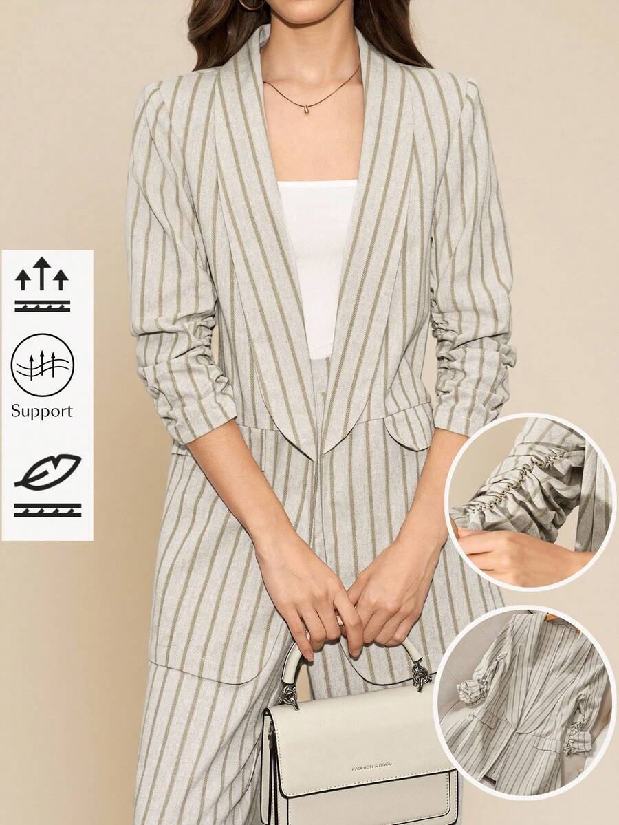 Amorya Áo khoác blazer sọc cổ điển dành cho nữ, Thời trang đi làm hàng ngày, Trang phục công sở giản dị mùa thu đông trở lại trường, Buổi hòa nhạc đồng quê, Mùa thu phù hợp để đi làm, Phong cách Old Money, Giáo viên, Vải lanh mới 2025 - Nhiều màu - Xem 1