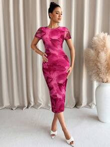 Lavishia Green Floral Print Round Neck Short Sleeve Dress For Women,Bohemian Clothes