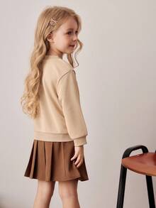 PrepCrw Young Girl V-Neck Khaki Sweatshirt, Collegiate Style Autumn Fall - Khaki - View 2