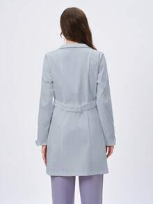 Scrubzie Anti-Wrinkle Long Sleeve Shirt Collar Multi-Pocket Women's Scrub Uniform Jacket - Blue - View 2