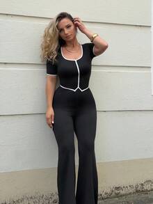 Jeta Ari 2 pièces Ensemble femme décontracté bureau élégant Top avec boutons devant & pantalon - Noir - Voir 6