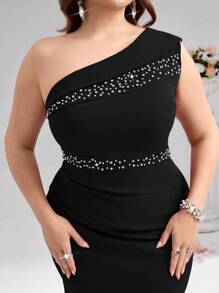Coutiva Vestido de noche formal de talla grande (muy adornado) - Negro - Ver 7