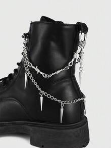 ROMWE 2pcs Gothic Punk Style Dark Rivet Thorn Chain DIY Shoe Decor, Add Mysterious Vibe To Your Shoes, Suitable For Women And Men - Compact, Delicate, Multifunctional Fashion Item, Halloween Shoe Decoration To Set The Mood