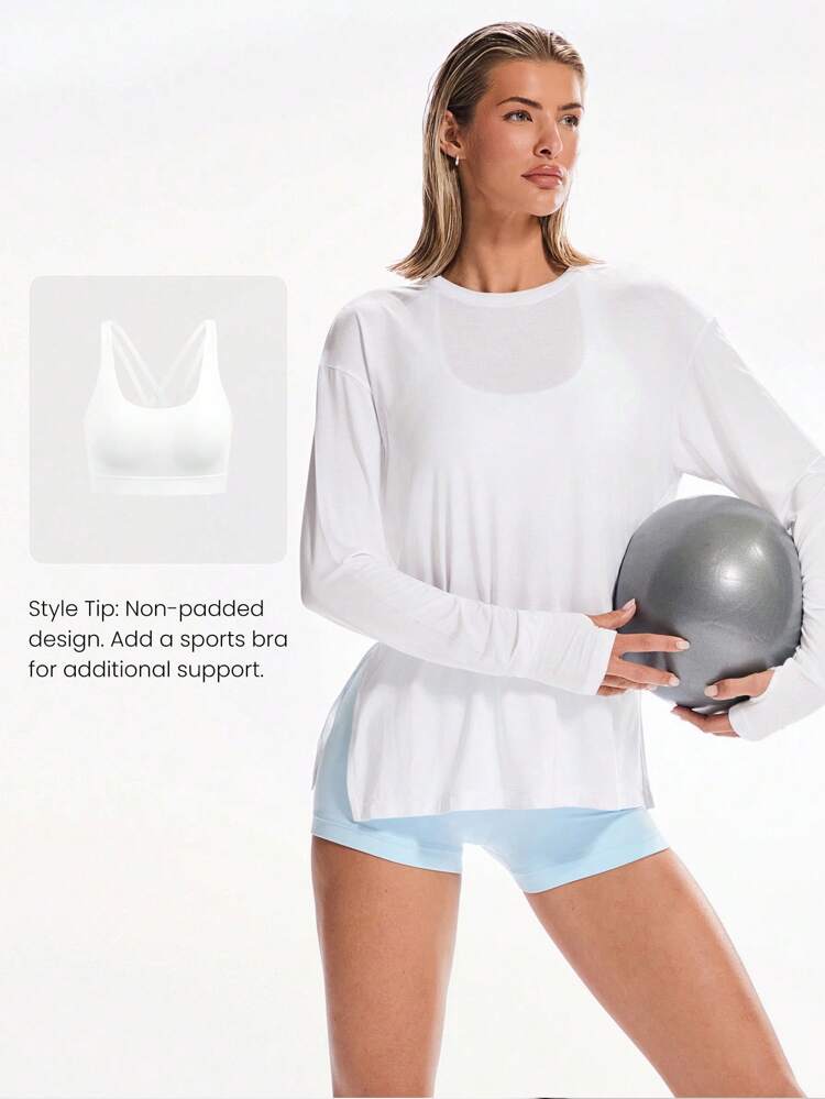 Modal Make Moves Relaxed Sports Oversized Long Sleeve Tee Daily Casual Summer Compression Shirt