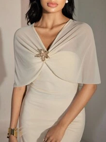 Modelyn Váy dài thanh lịch cho nữ có họa tiết hoa kim loại và tay cánh dơi, mùa hè - Butter Yellow - Xem 6
