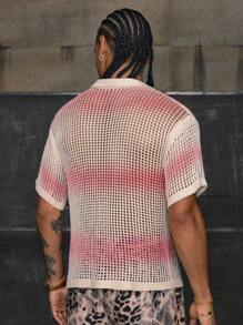 AXEPEAK Sweater Rajut Longgar Lengan Pendek Kerah Polo Pria Berbagai Ukuran - Berwarna merah muda - View 2