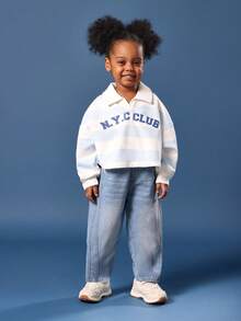 SUMWON Girls Korean Style High Rise Barrel Leg Jeans Curved Seam Design Fall Winter Casual Denim Pants Fashion Youth - Light Wash - View 3