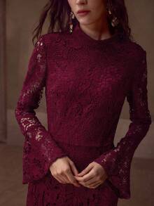 MOTF PREMIUM ELEGANT STAND COLLAR BIAS CUT DRESS - Burgundy - View 2