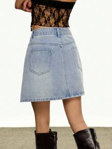 Rina Fox Casual Fashion Versatile Simple Button Women Denim Mini Skirt