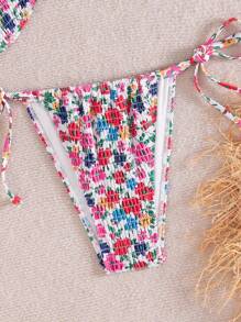 Swim Mod Women's Swimwear Set With Side Drawstring Pants, Tie-Side Micro Bikini, Sweet Ditsy Floral Beach Vacation Swimwear For Summer - Multicolor - View 4