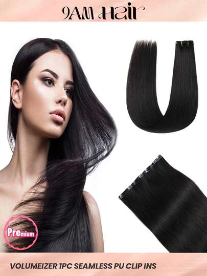 Seamless Clip Ins مكثف الشعر 55 جرام قطعة واحدة أسود طبيعي 100% شعر بشري عالي الجودة مع محاذاة البشرة وتركيب سلس بالمشابك