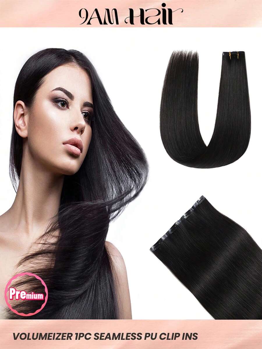 Seamless Clip Ins Volumizer 55g 1pc Natural Black 100% HQ Cuticle Aligne Remy Human Hair Seamless PU Clip Ins Extensions Hair Extensions - Natural Black - View 1